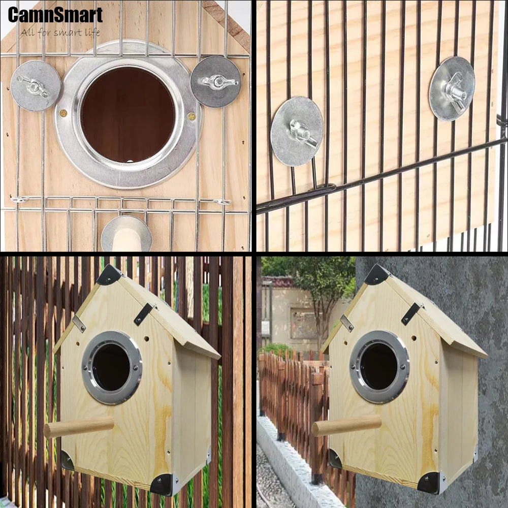 4MP Tuya Bird Cage equipped WFI Camera Natural Wooden Large House for Baby Parrot Nest view Breeding Rest Smart Pet Product