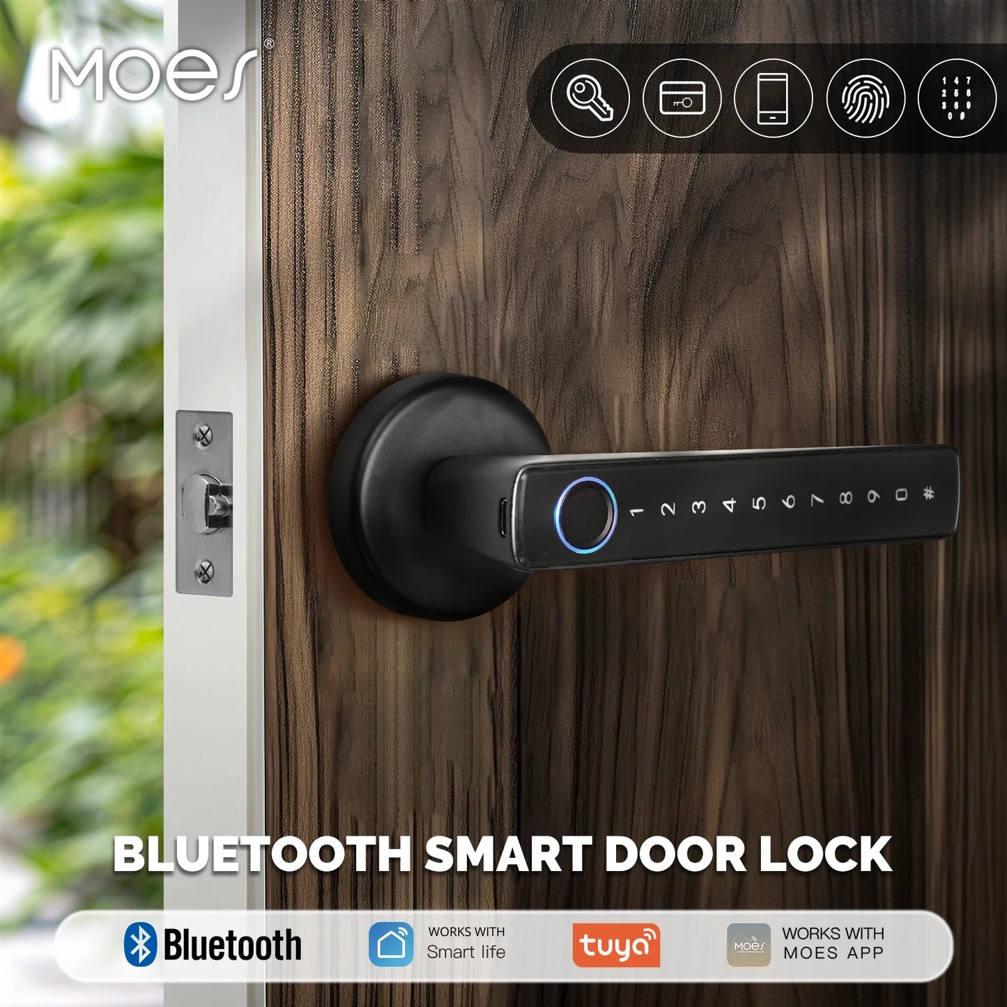 MOES Tuya Bluetooth Smart Fingerprint Door Handle Lock